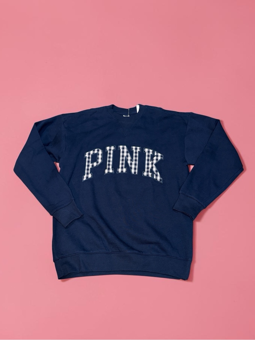 PINK Victoria's Secret Navy Crewneck with Gingham Logo (XXS) NEW